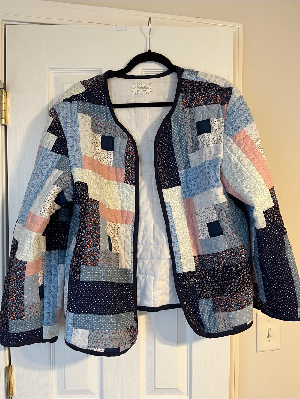 Handmade Quilted Patchwork Jacket - Blue & Pink